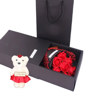 7 Heads Artificial Rose Bouquet Handmade Rose Soap Bouquet Little Bear Gift Box Valentine's Day