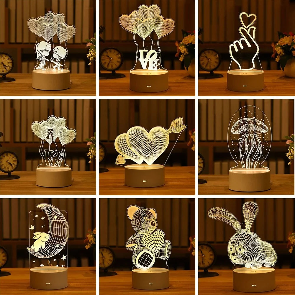 2022 Valentines Day Gift 3D Love Lamp Acrylic Bear Rose LED Night Light