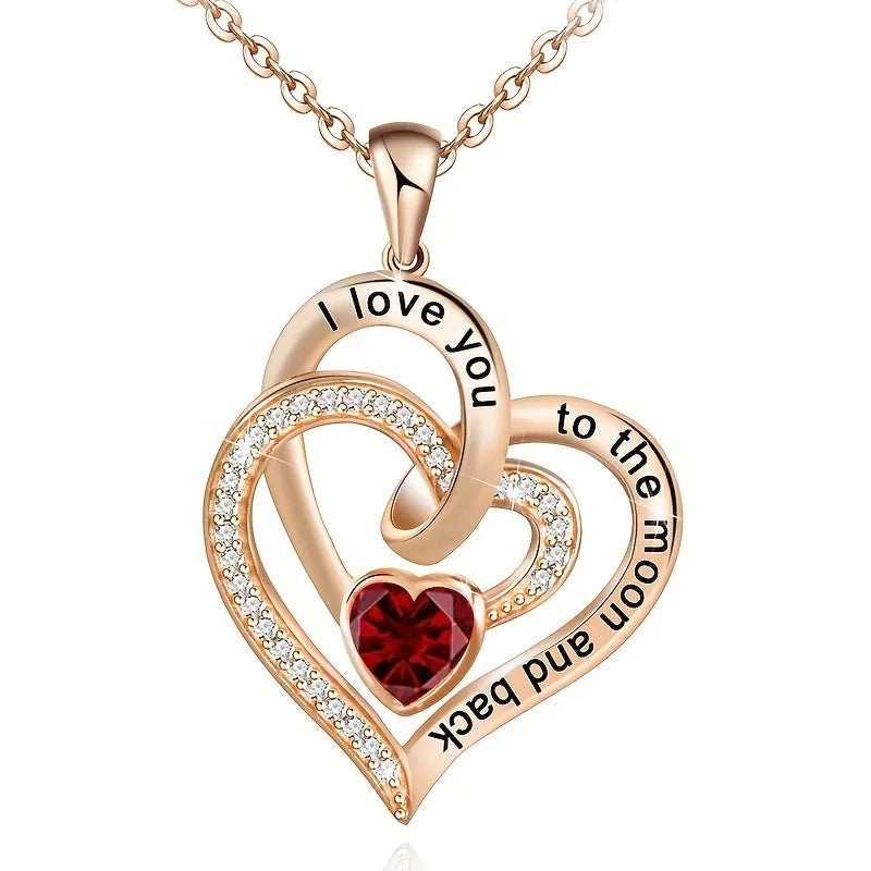 Luxury Love Heart Zircon Necklace With Rose Gifts Box