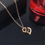 Love Heart Projection Necklace 100 Languages I Love You Pendant With Rose Gift Box